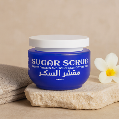 SB Charm Sugar Scrub in a pink jar, shown with a creamy sugar texture. A gentle exfoliating scrub designed to brighten, smooth, and soften the skin. Product displayed cleanly on a neutral background.